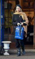 Kate Moss black turban hat and camel scarf