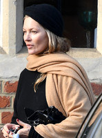 Kate Moss black turban hat and camel scarf