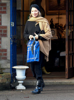 Kate Moss black turban hat and camel scarf