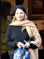 Kate Moss black turban hat and camel scarf