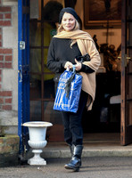 Kate Moss black turban hat and camel scarf