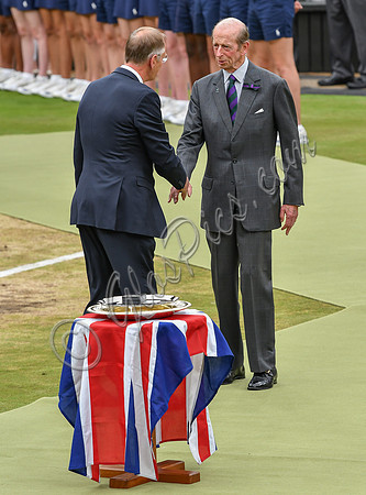 HRH The Duke of Kent walks onto the court following the Ladies Final at Wimbledon