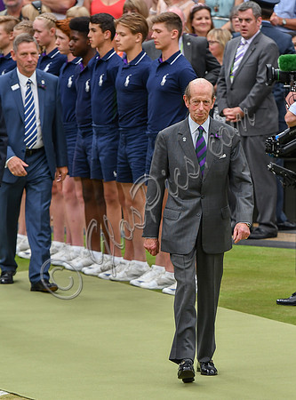 HRH The Duke of Kent walks onto the court following the Ladies Final at Wimbledon