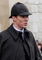 Head shot of Benedict Cumberbatch wearing deerstalker