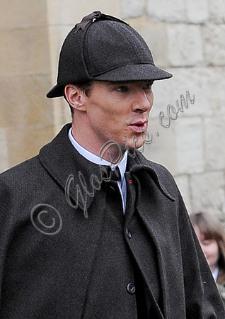 Head shot of Benedict Cumberbatch wearing deerstalker