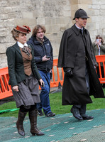 Amanda Abbington and Benedict Cumberbatch in period attire for Sherlock filming
