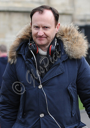 Mark Gatiss wearing blue Parka, close-up