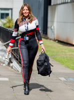 Carol Vorderman in figure hugging ski suit
