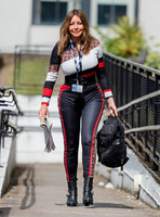 Carol Vorderman in figure hugging ski suit