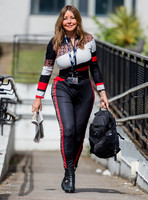 Carol Vorderman in figure hugging ski suit