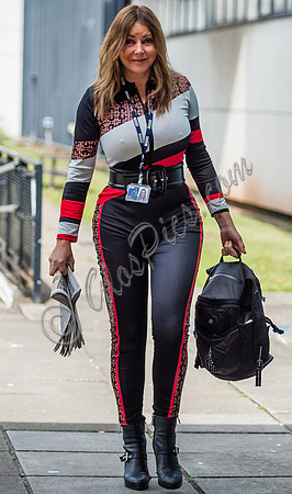 Carol Vorderman in figure hugging ski suit