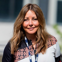Carol Vorderman in figure hugging ski suit
