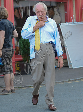 Sir Michael Gambon looking dishevelled in beige trousers and yellow tie