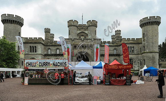 scene of chilli stalls in front of Eastnor Castle