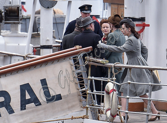 Lily James on the set of filming "Guernsey"