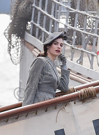 Lily James on the set of filming "Guernsey"