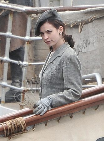 Lily James on the set of filming "Guernsey"