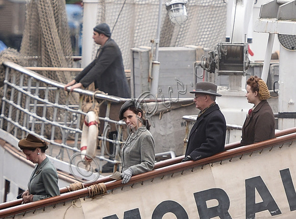 Lily James on the set of filming "Guernsey"