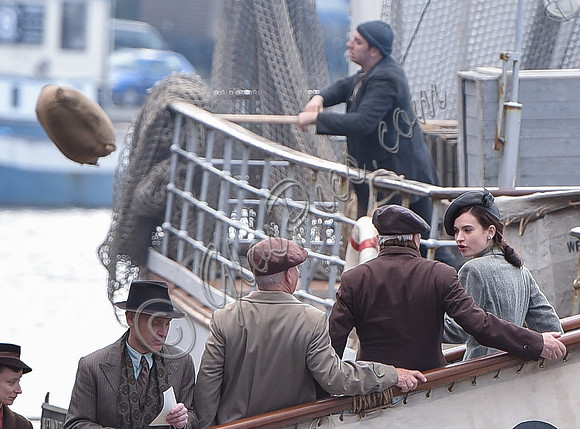 Lily James on the set of filming "Guernsey"