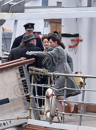 Lily James on the set of filming "Guernsey"