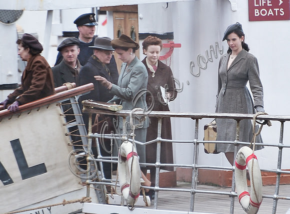 Lily James on the set of filming "Guernsey"