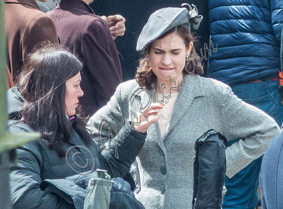 Lily James on the set of "Guernsey"