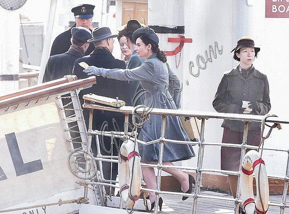 Lily James on the set of filming "Guernsey"