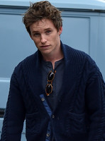Eddie Redmayne wearing blue cardigan, skinny jeans and trainers on shopping trip to Stroud