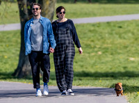 Pregnant Alexandra Roach in dungarees with husband Jack Scales