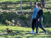 Pregnant Alexandra Roach in dungarees with husband Jack Scales
