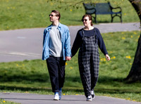 Pregnant Alexandra Roach in dungarees with husband Jack Scales