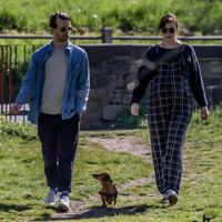 Pregnant Alexandra Roach in dungarees with husband Jack Scales