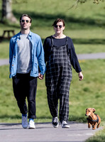 Pregnant Alexandra Roach in dungarees with husband Jack Scales