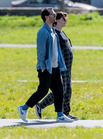 Pregnant Alexandra Roach in dungarees with husband Jack Scales
