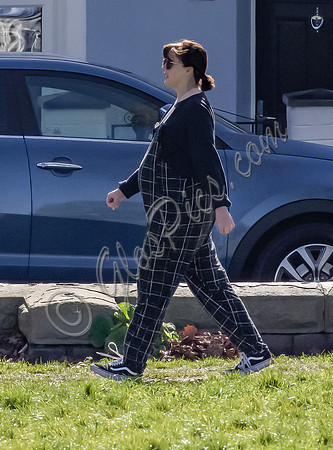 Pregnant Alexandra Roach in dungarees with husband Jack Scales