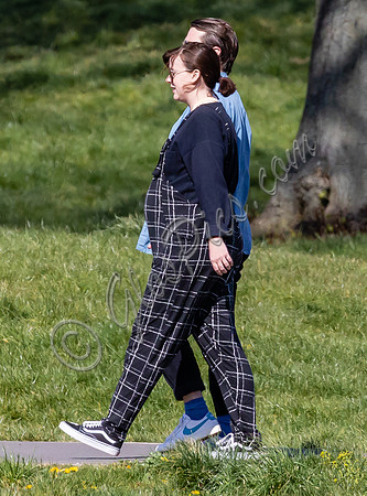 Pregnant Alexandra Roach in dungarees with husband Jack Scales