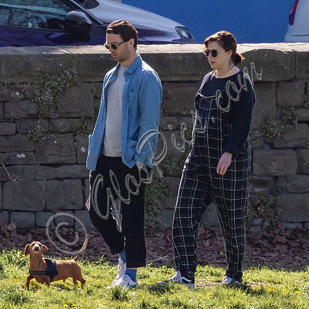 Pregnant Alexandra Roach in dungarees with husband Jack Scales
