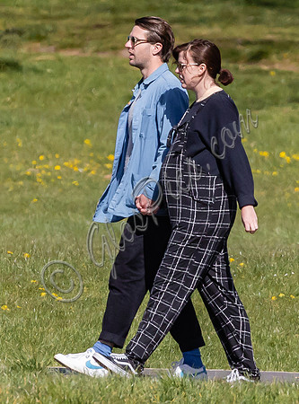 Pregnant Alexandra Roach in dungarees with husband Jack Scales