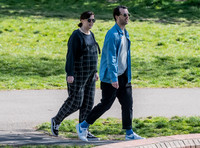 Pregnant Alexandra Roach in dungarees with husband Jack Scales