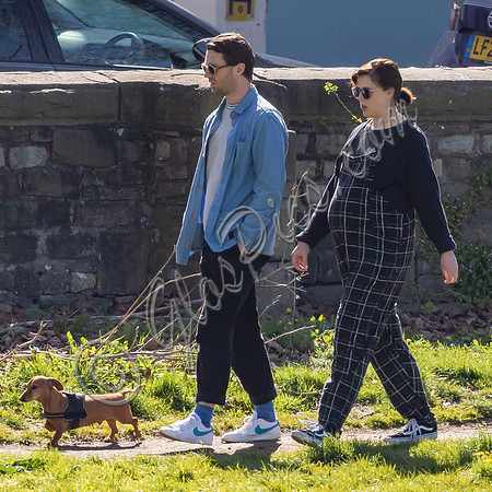 Pregnant Alexandra Roach in dungarees with husband Jack Scales