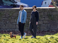 Pregnant Alexandra Roach in dungarees with husband Jack Scales