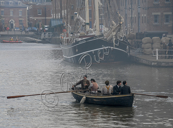 scenic shot of Gloucester Docks during the filming of Alice Through The Looking Glass