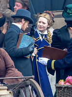 Mia Wasikowska  and Ed Speleers filming scenes for "Alice in Wonderland" at Gloucester Docks