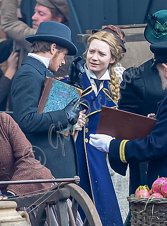 Mia Wasikowska  and Ed Speleers filming scenes for "Alice in Wonderland" at Gloucester Docks