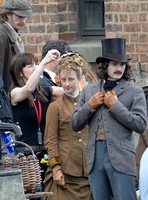 Mia Wasikowska  and Lindsay Duncan filming scenes for "Alice in Wonderland" at Gloucester Docks