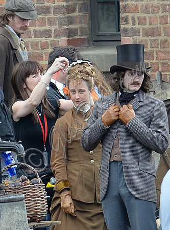 Mia Wasikowska  and Lindsay Duncan filming scenes for "Alice in Wonderland" at Gloucester Docks
