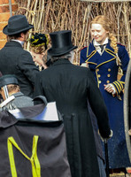 Mia Wasikowska  and Lindsay Duncan filming scenes for "Alice in Wonderland" at Gloucester Docks