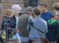 Mia Wasikowska  Ed Speleers and Lindsay Duncan filming scenes for "Alice in Wonderland" at Gloucester Docks