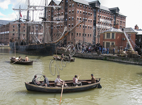 scenic shot of Gloucester Docks during the filming of Alice Through The Looking Glass