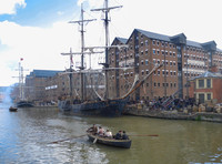 scenic shot of Gloucester Docks during the filming of Alice Through The Looking Glass
